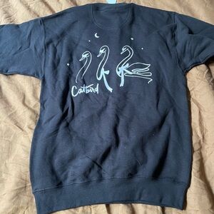 Catbird Black Sweatshirt with Artistic Bird Design